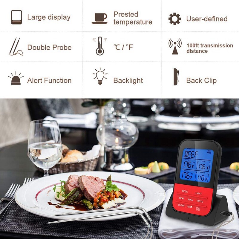 Wireless Remote Meat Thermometer Instant Read Digital Kitchen Cooking ...
