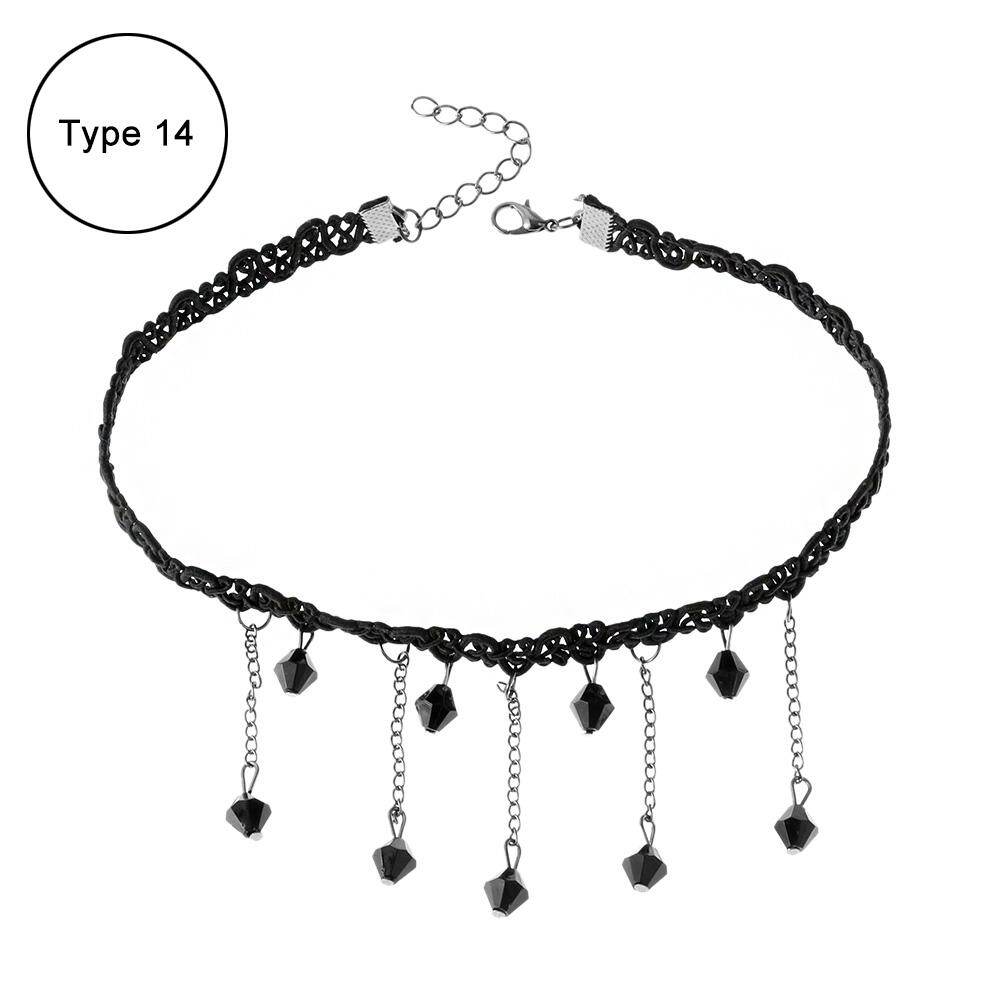 【Chat-support】 Meta Blue Vòng Cổ Ren Đen Vòng Cổ Nhung Nhung Victoria Vintage Gothic Chuỗi Mặt Dây Chuyền