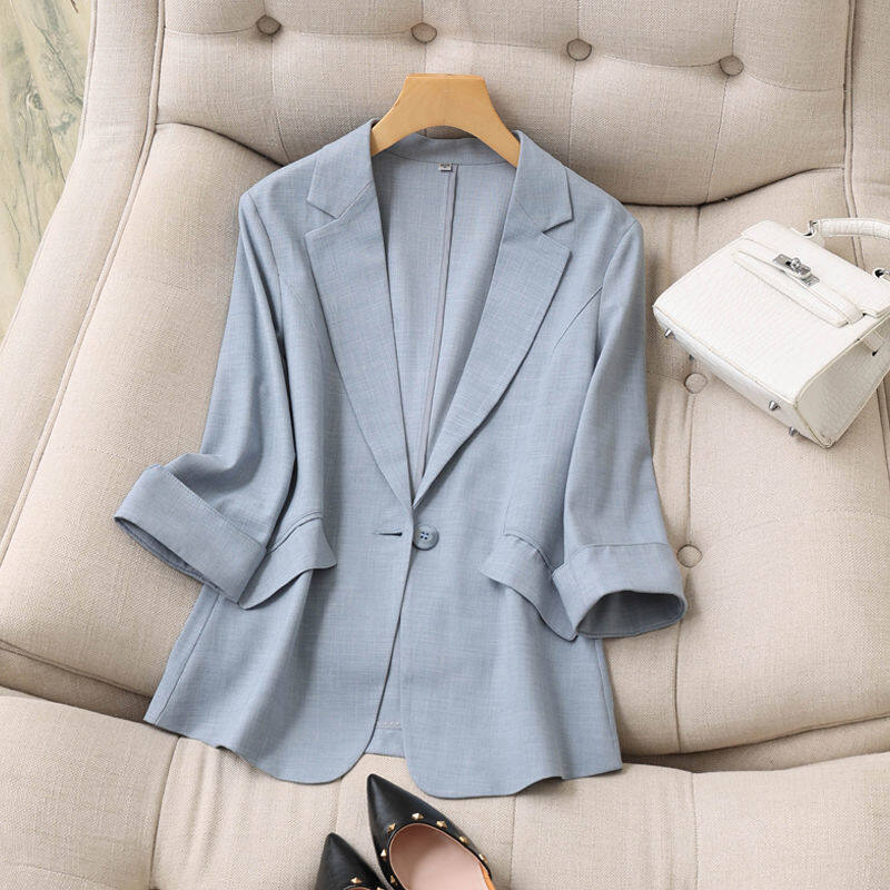 Oversized 3XL Blazer Women's Loose Office Women's Three-quarter Sleeve Slim Suit Korean Style Fashion Ladies Thin Blazer
