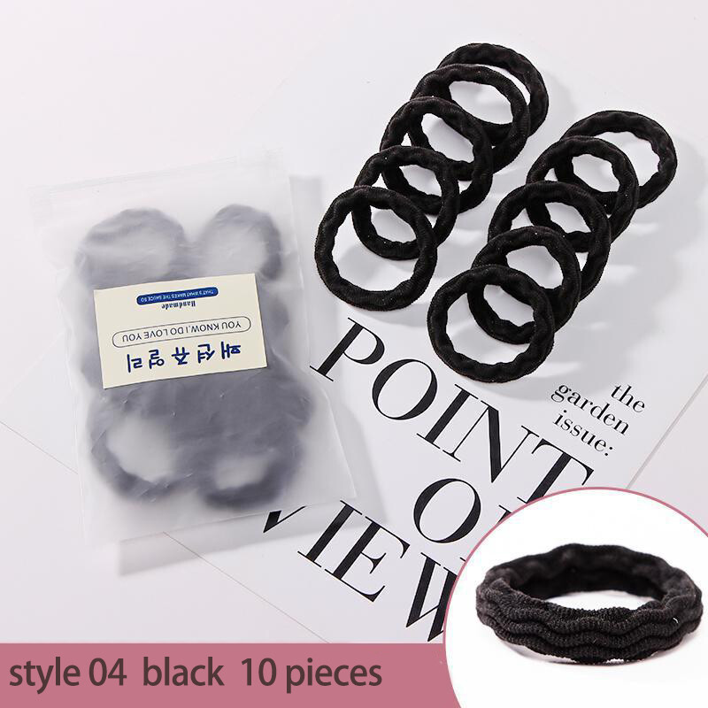 10Pcs/Lot Women Girls Elastic Hair Bands Black Colorful Seamless Fabric Rubber Bands Ponytail Holder Hair Band Accessories