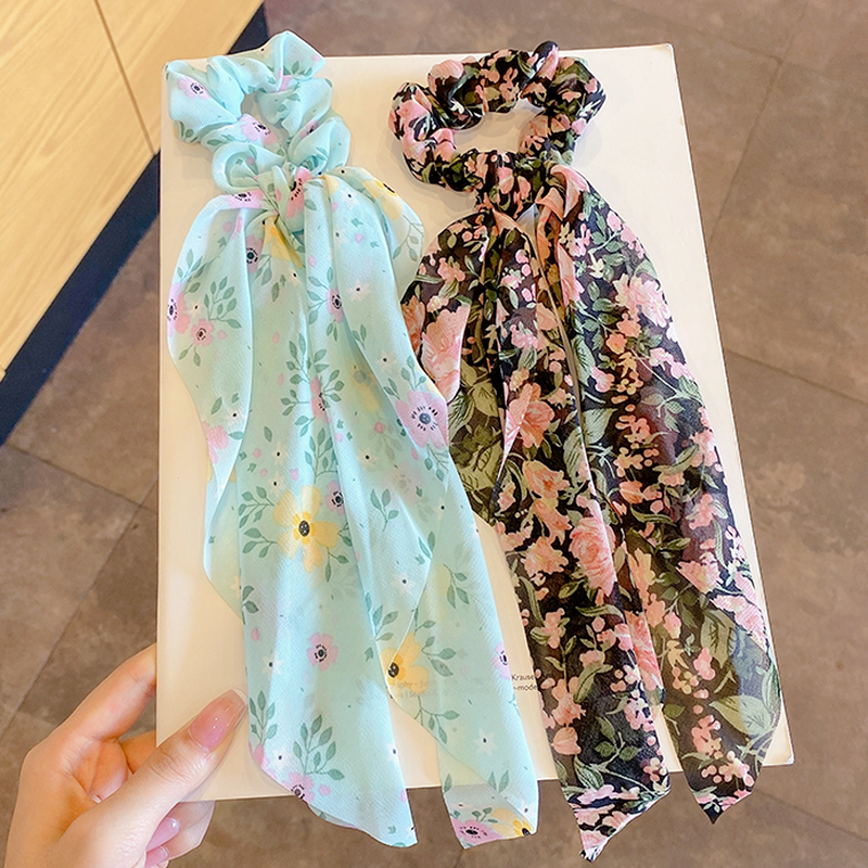 Dây Buoc Tóc Bằng Vải Chiffon Họa Tiết Hoa