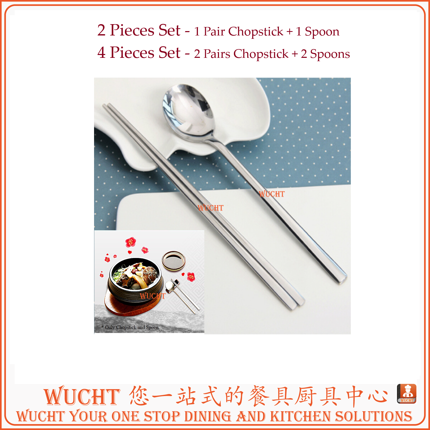 Korean Stainless Steel Chopsticks with Spoons Set 2 Pairs