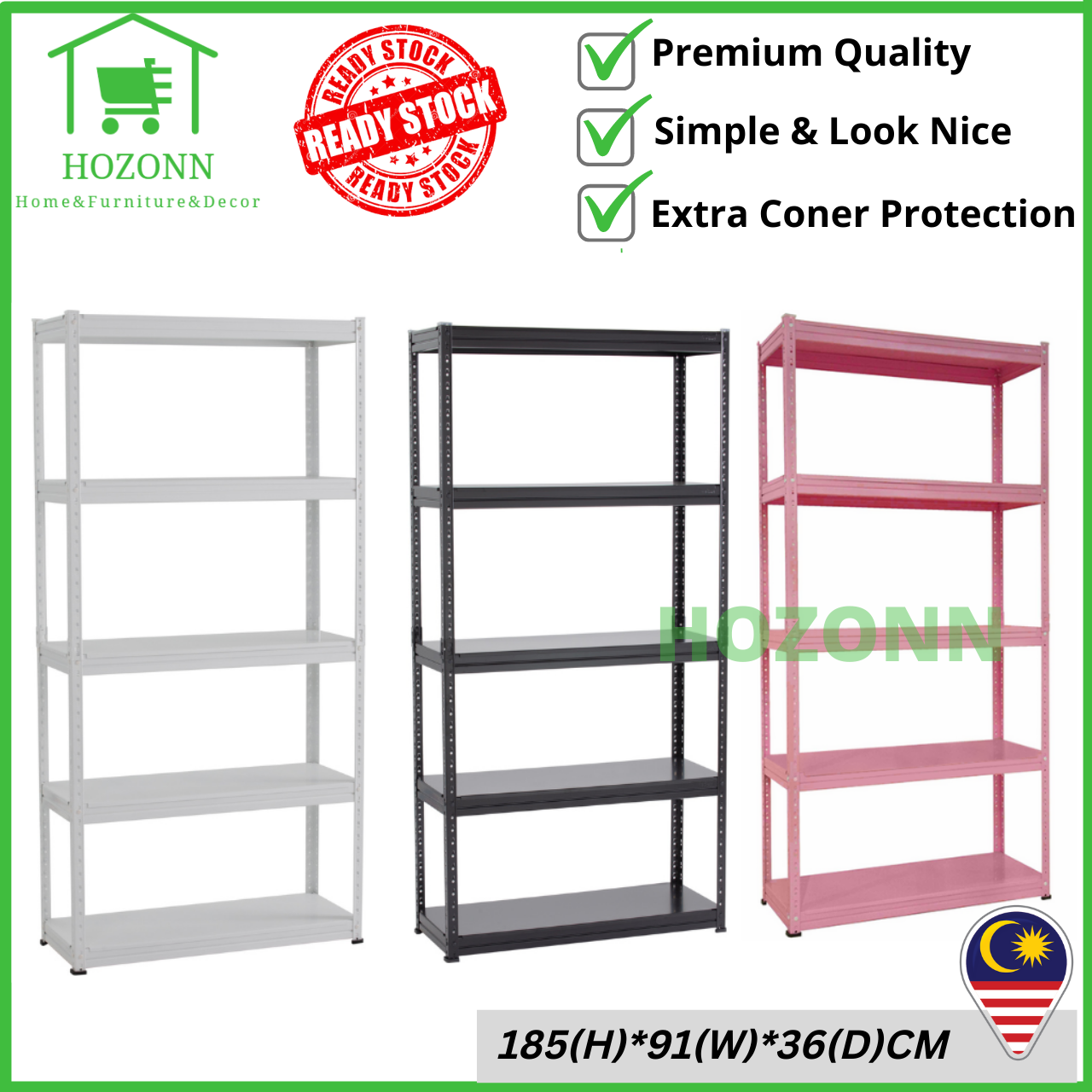 HOZONN KELSEY Heavy Duty Metal Rack Boltless Kitchen Rack Besi