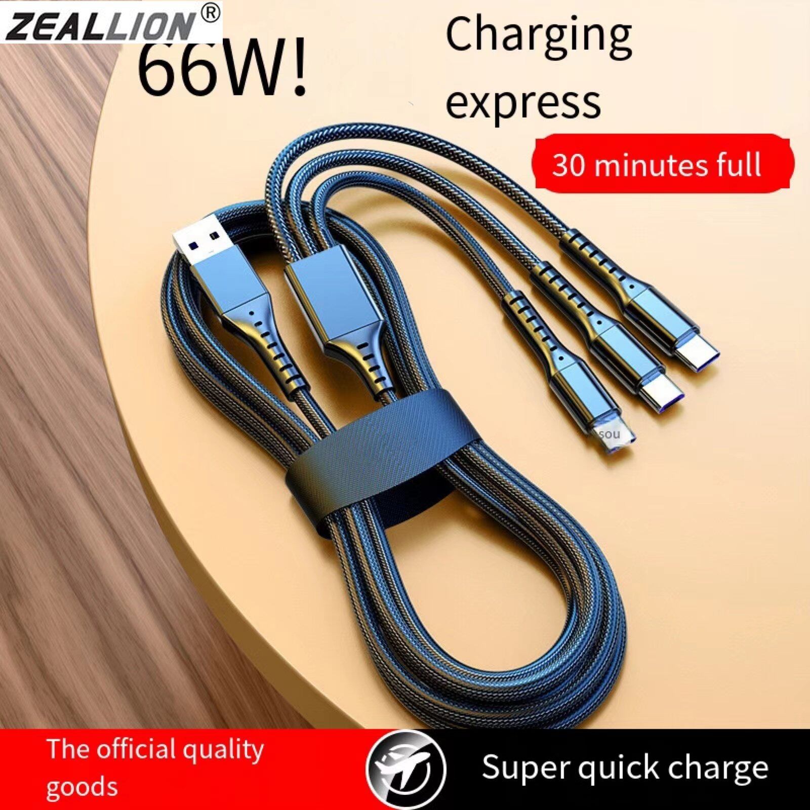 Zeallion Cáp USB Dữ Liệu 3in1 Cho iPhone Cáp Sạc Nhanh Cho Điện Thoại Android Type C Xiaomi Huawei Samsung Dây Sạc Cho iPad