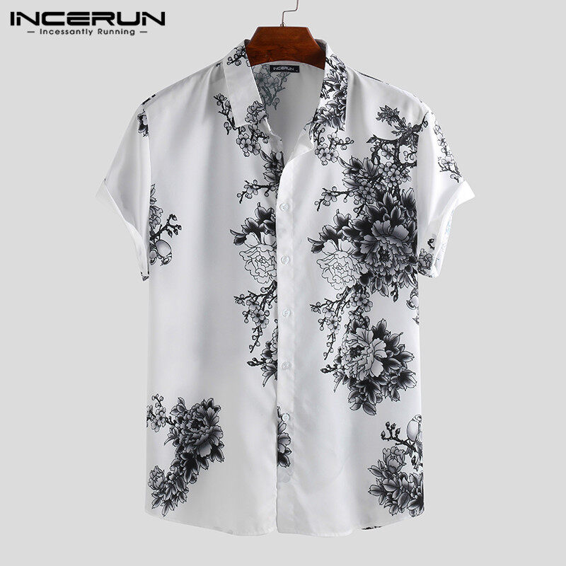 Medussa INCERUN Mens Floral Short Sleeve Button Down Hawaiian Shirt Formal Fit Dress Shirts