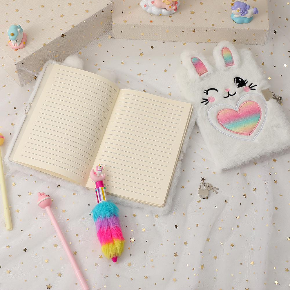 A5 Notebook With Lock Lockable Children's Notebook Cute Plush Diary Book New Kids' Notebook Cartoon Notebook With Lock