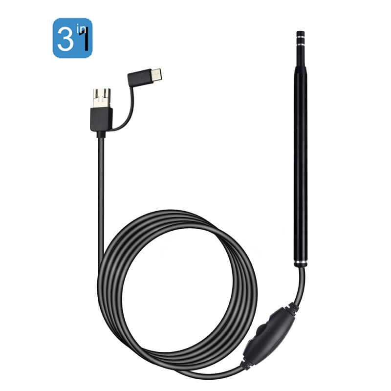 3-in-1 Visual Earpick Otoscope Endoscope with 5.5mm Camrea Lens Ear Cleaning Tool Built-in 6 Adjustable L-ed Lights
