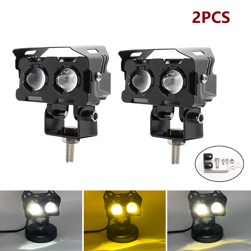 3 inch Square work light Motorcycle LED Spotlight Lens Fog Light Driving Light Two-color High and Low Beam for Off-Road SUV Truck 12V