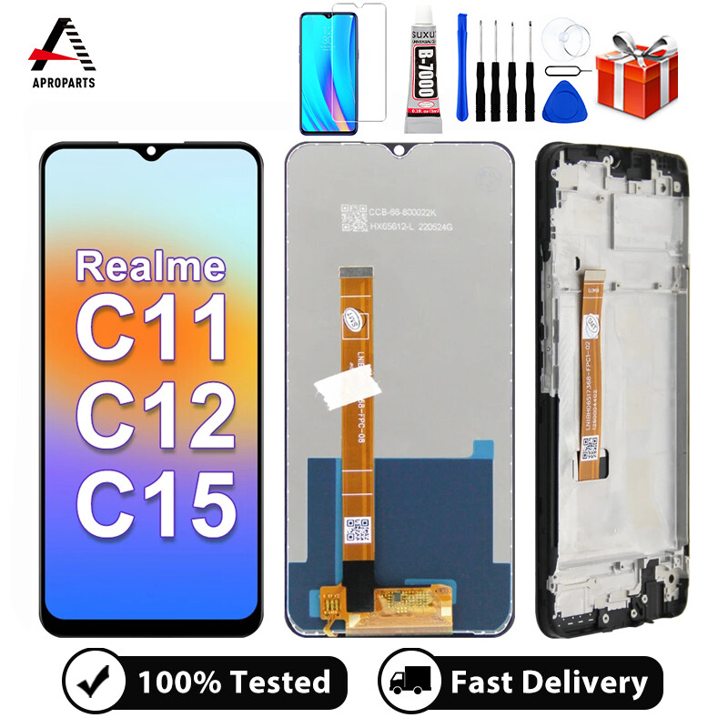 100% tested for oppo realme c11 2020 c12 c15 rmx2185 lcd display touch screen digitizer assembly with frame replacement