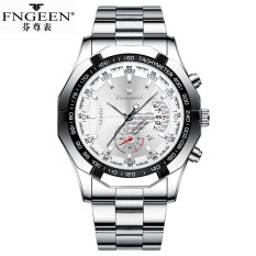 Đồng hồ thời trang FNGEEN cho nam, đồng hồ thạch anh đeo tay bằng thép không gỉ, có lịch, phát sáng, kiểu dáng sang trọng