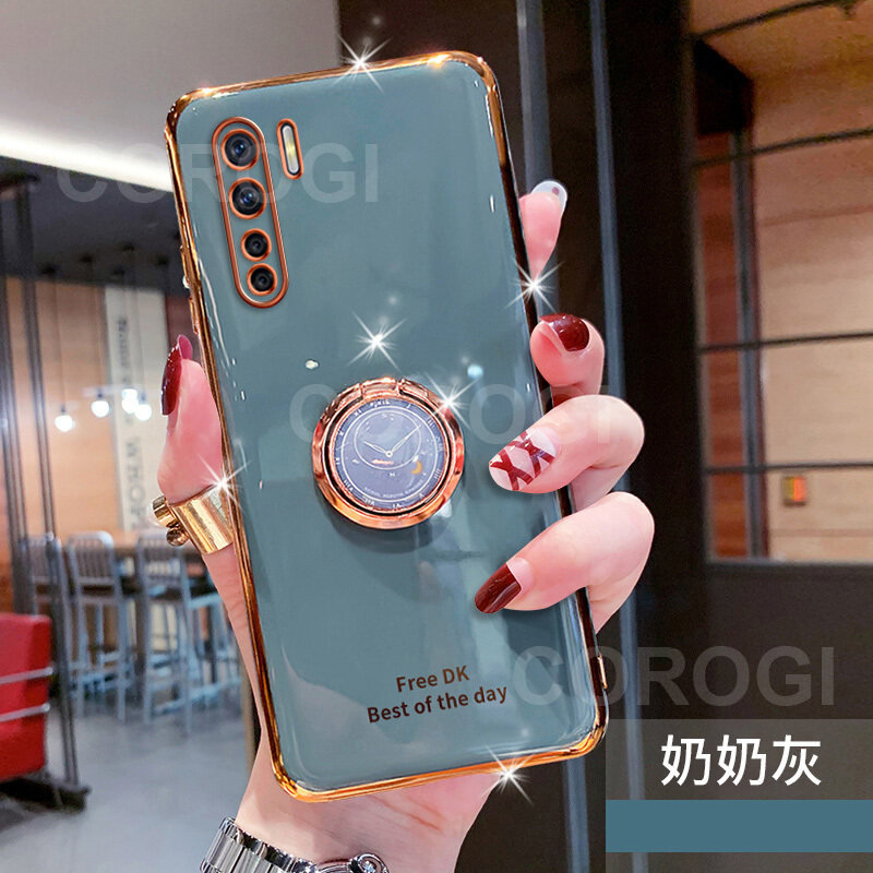 Dành Cho OPPO Reno3 / OPPO Ốp Lưng A91 + Giá Đỡ Nhẫn Giá Đỡ Ngón Tay, Ốp Mạ Siêu Mỏng Sáng Bóng Sang Trọng Ốp Lưng Điện Thoại Bằng Silicon TPU Mềm Vỏ Bảo Vệ Chống Sốc Cho Nữ Nữ
