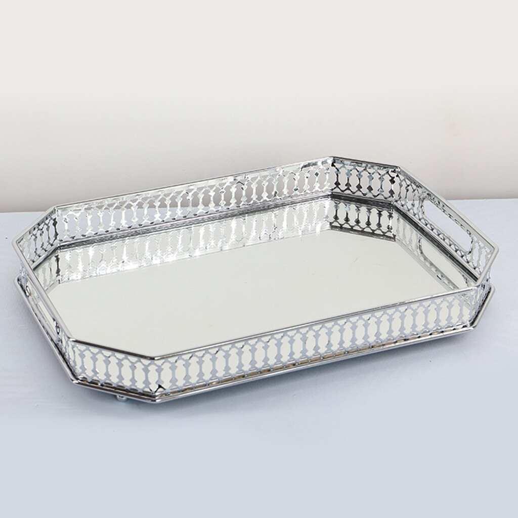 Blesiya Rectangular Silver Mirror Table Centrepiece Serving Tray Decorative Plate