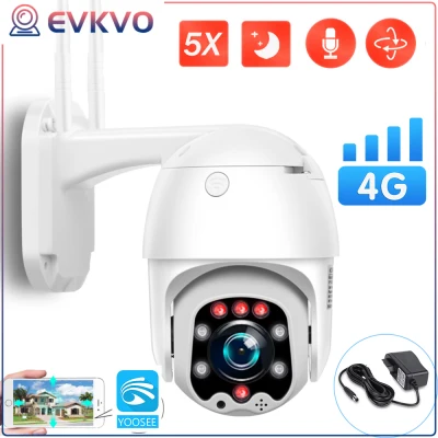 EVKVO Yoosee SIM Card 4G 5X Zoom Outdoor PTZ 5MP HD WiFi Mini Speed Dome IP Camera Color Night Vision H.264 Two-Way Audio CCTV Camera
