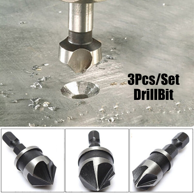 3PCS 12/16/19mm 5Flute Hex Countersink Boring Drill Bit Set for Wood Metal Quick Change Drill Bit Tool Chamfer Drilling Tools