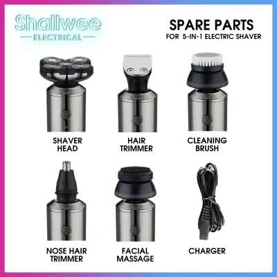 Shallwee (Spare Part) for Multi-function 5 in 1 Electric Shaver Razor Shave Hair Trimmer Facial Massager Exfoliating Cleaning Brush Nose Hair Trimmer LK-6850