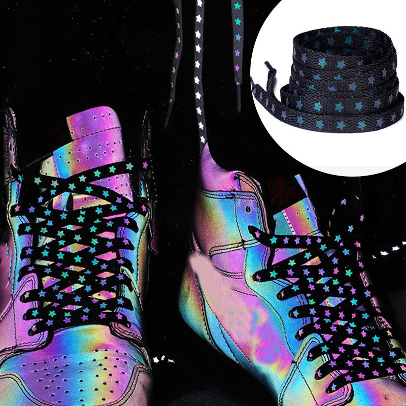 1Pair Reflective Shoelaces 120/140/160 cm Luminous Sneakers Shoelace Laser sequin Shoe laces Fluorescent Laces Shoes