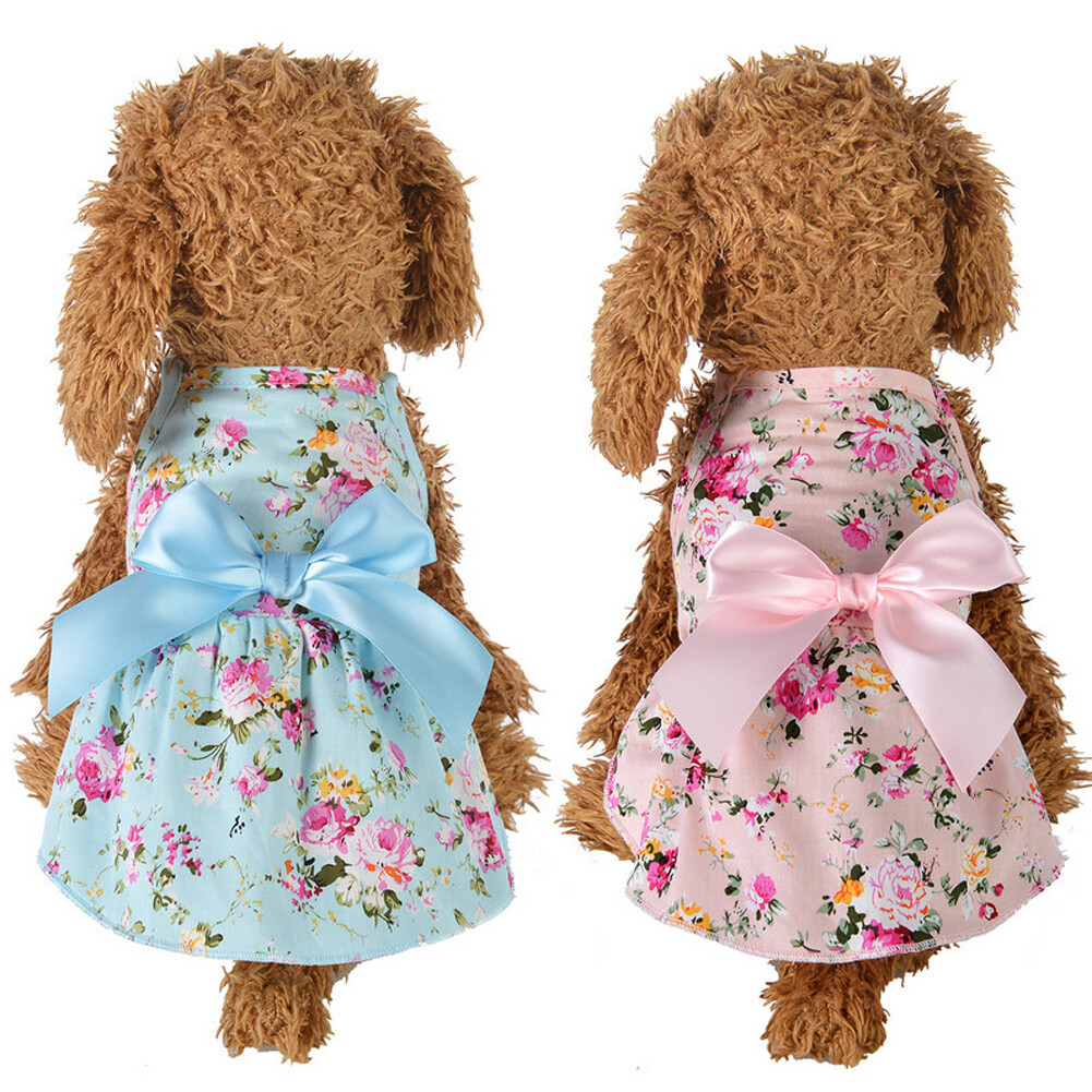 Summer Cute Pet Dress Puppy Dogs Cats Ribbon Princess Dress Flower Printing Skirt Dog Bow Dress Pet Clothes For Parties