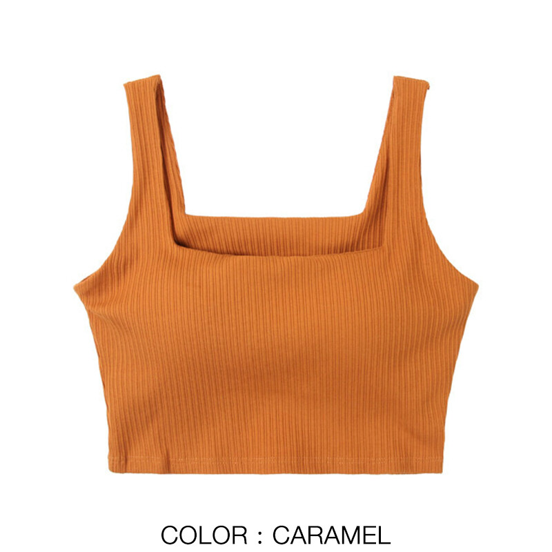 LORIOT Bra Tank Top For Women Ribbed Stretchable Crop Camisole Sando Singlet Vest Square Neck Sleeveless Sexy Casual Korean SA1108