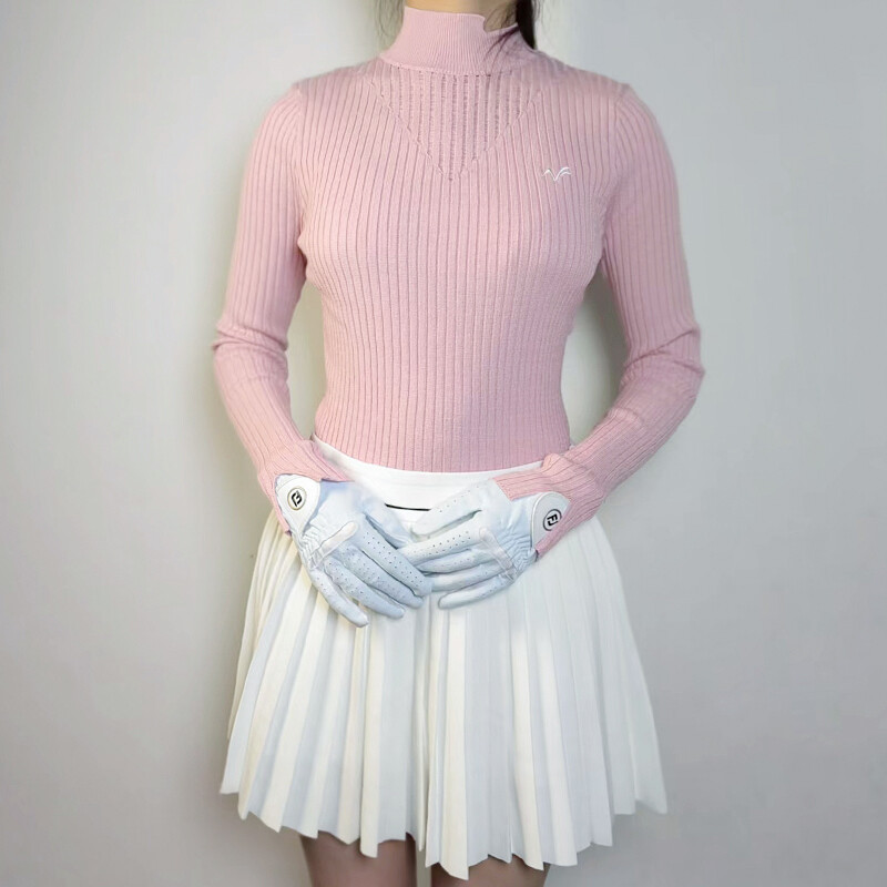 Golf Apparel Autumn and Winter Women's Long Sleeve Half High Neck Sweater Slim Fit Elastic Warm Fashion Versatile Knitted Sweater Temperament Casual High Quality Pullover Top for Women