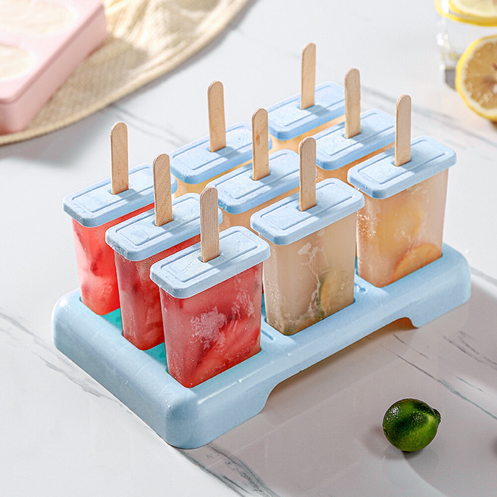 Khay khuôn kem silicon 9 lỗ thùng kem que, khuôn tự làm có que