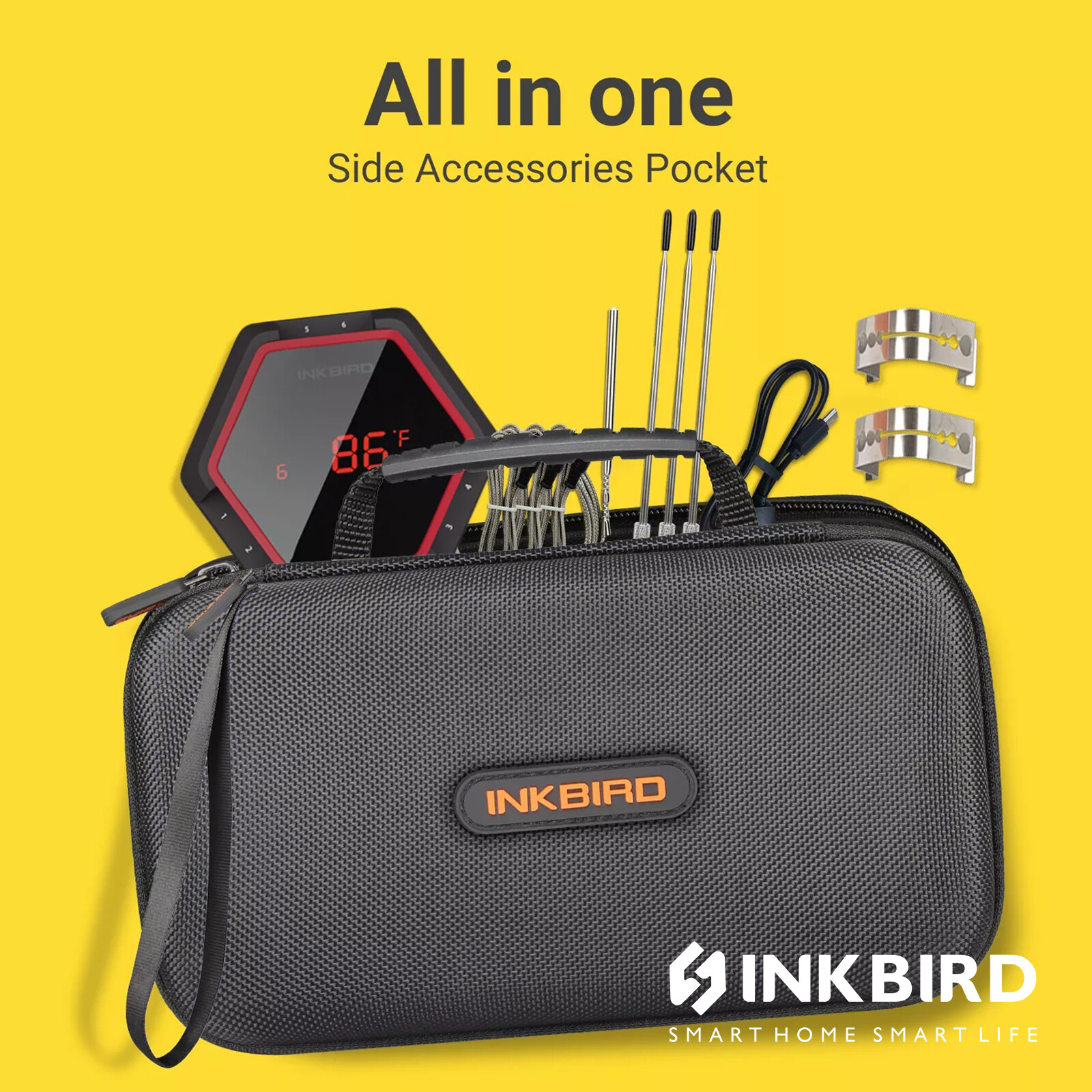 Inkbird Rechargeable Bluetooth BBQ Cooking Meat Temperature Measuring IBT-6XS With 4 Probes Sensor + 2 Clips Bracket Holder + Portable Carrying Case Storage Box, Magnetic backplane , Free APP , Alarm ราคา 2,839 บาท*ส่งฟรี