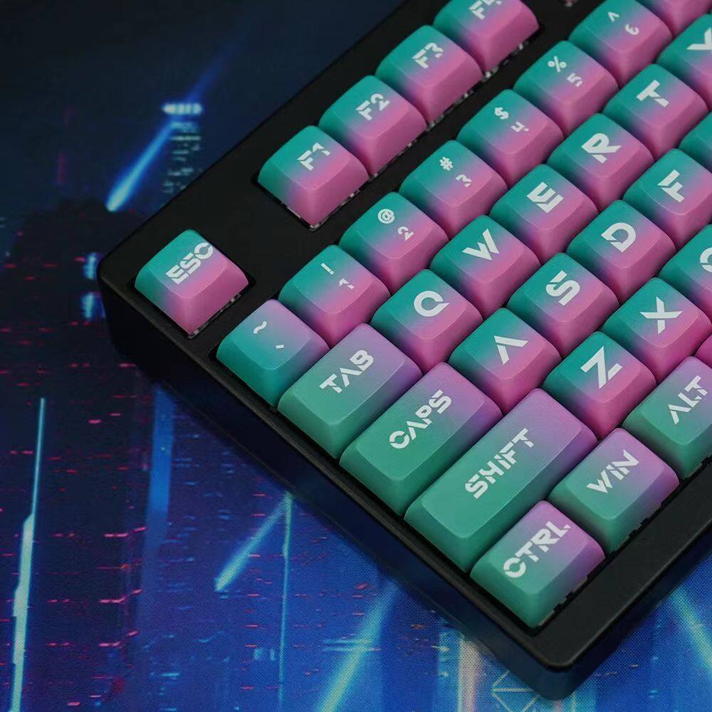 【Keycap Only】Neon gradient Keycap Cyberpunk 124 Keys XDA Profile PBT Sublimation For Cherry MX Switch Mechanical Keyboard RK61/Anne Pro 2/GK61
