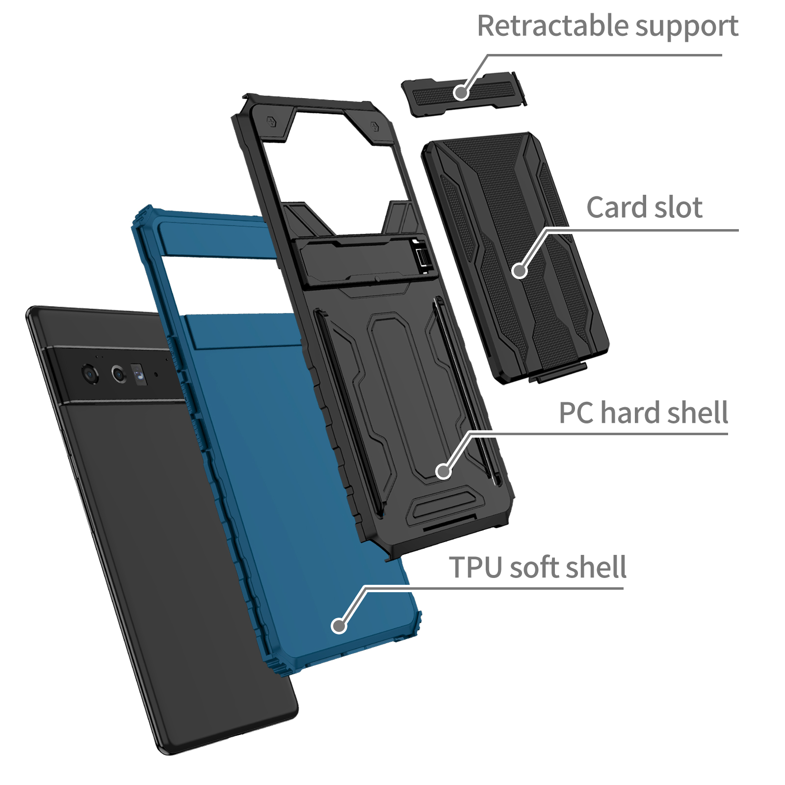 For Google Pixel 6 Pro Pixel 8 Pro Case Cover Rugged Shockproof Protective Card Slots Holder Hybrid Magnetic Kickstand Phone Case Cover