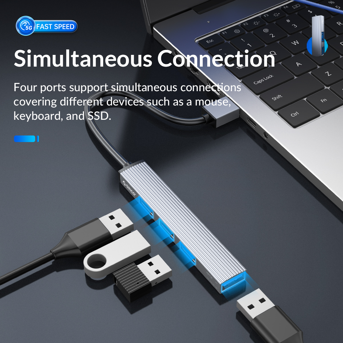 ORICO Type C HUB 4 Port USB 3.0 2.0 Multi Splitter OTG Adapter Portable TF Dock For Computer Accessories