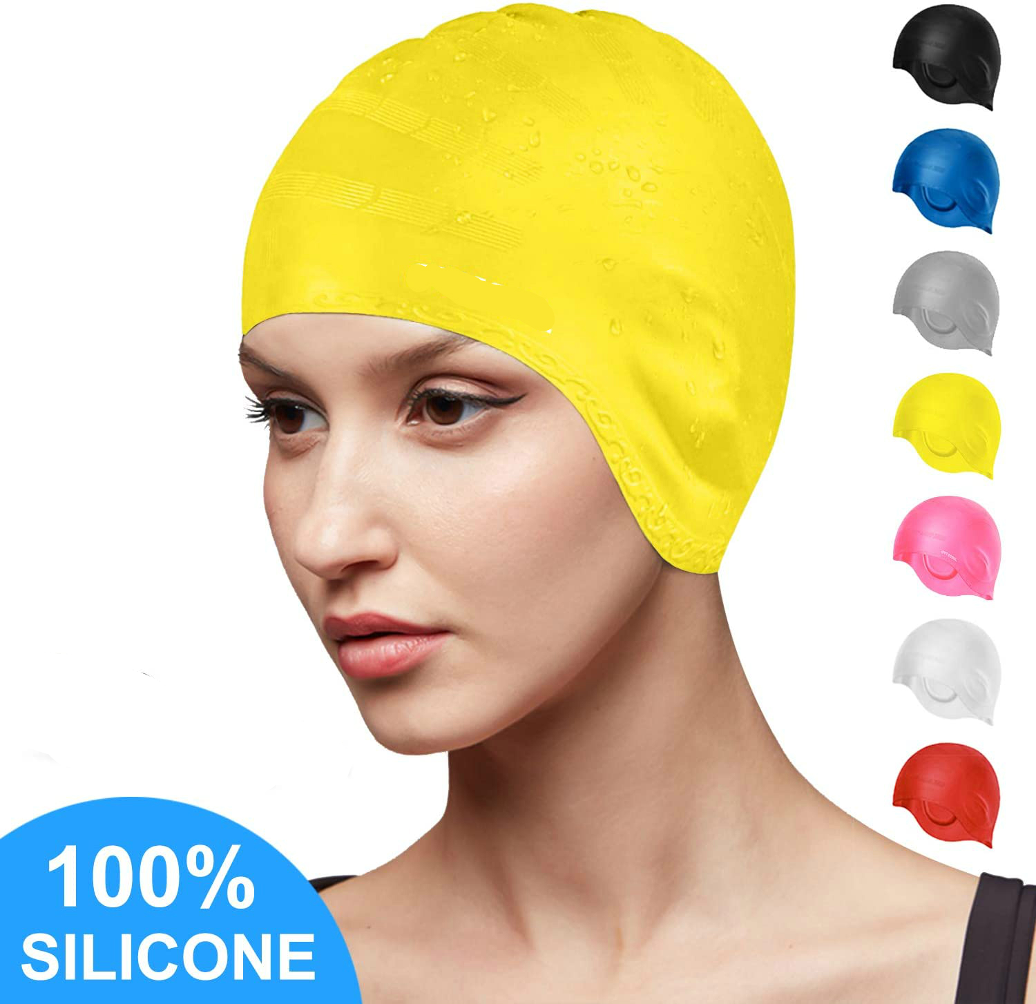 Silicone Swimming Cap For Long Hair - Waterproof Swim Cap With Ear Pockets, Comfortable 3D Design For Men, Women, Kids
