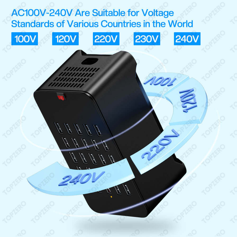 TOPZERO Bộ Sạc USB Đa Cổng 125W 10/15/20/25 Cho Bộ Chuyển Đổi Hub Sạc iPhone Ổ Cắm Trạm Sạc Điện Thoại Máy Tính Bảng Cho Xiaomi Huawei Samsung OPPO