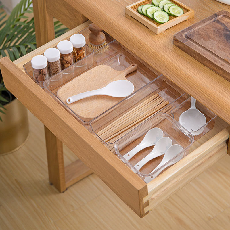 Houseeker Desktop Drawer Storage Box Stationery Divider Kitchen Tableware Organizer Small Box Transparent Plastic Divider Artifact