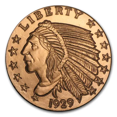 U.S. United States GSM Incuse Indian 1oz 1 oz .999 Fine Cu Copper Round Coin (Made in United States)
