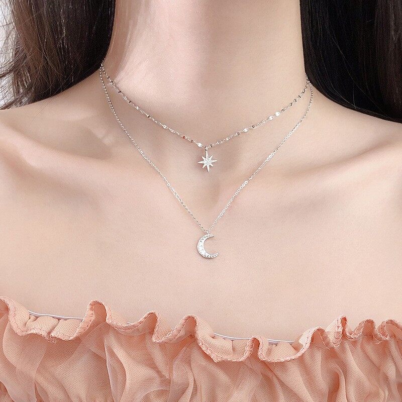 sanhe New Boho Moon Star Chain Charm Choker Pendant Necklace for Women Jewelry Gift