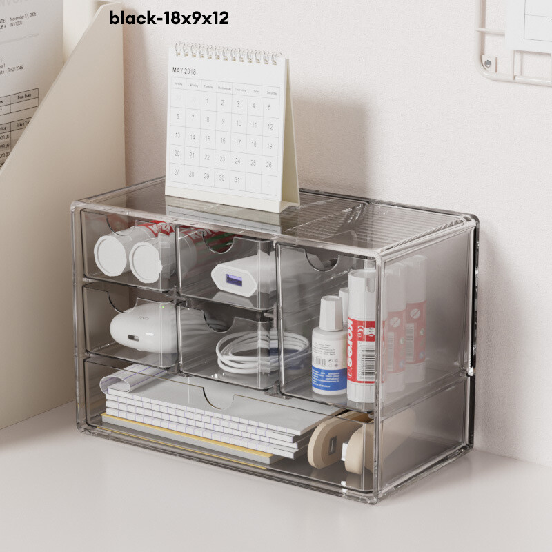 YONUO Desktop cabinet storage box transparent drawer-type separated pen container student office desk stationery storage box rack