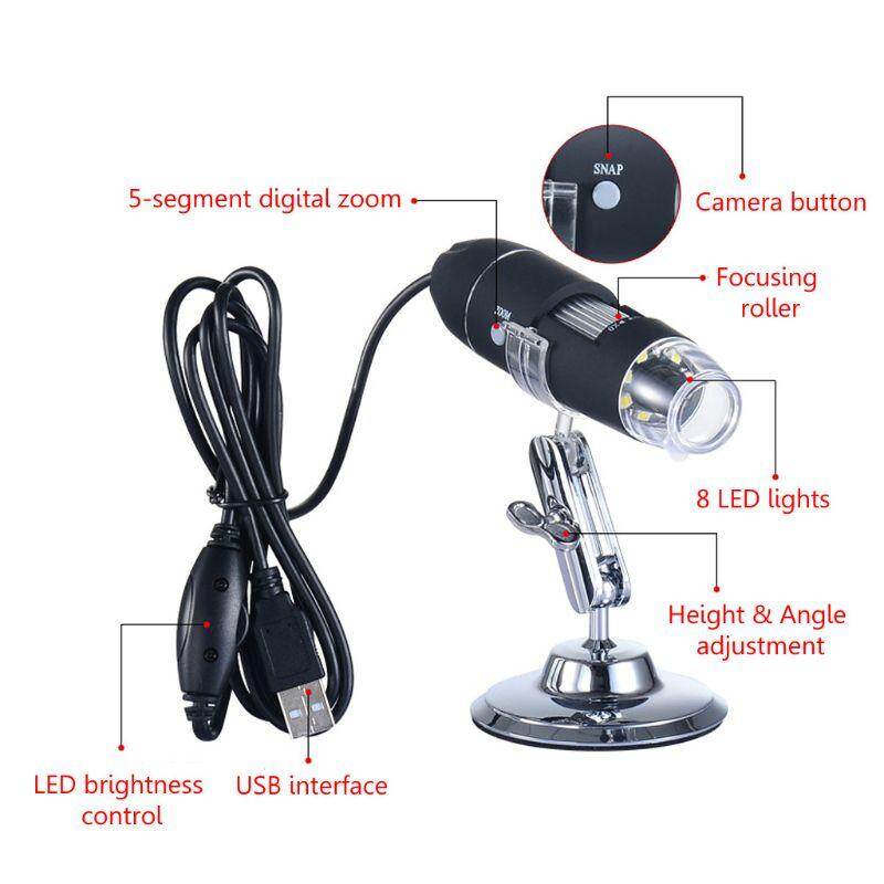 Kính Hiển Vi Kỹ Thuật Số 1600X USB, Kính Lúp Camera Nội Soi 8LED Có Giá Đỡ