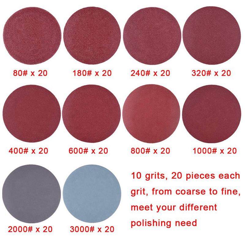 upain Sandpaper Sheets 200 Pieces 2inch Sanding Discs Pads 80 180 240 320 400 600 800 1000 2000 3000 Grits Sanding Paper Set for Drill Grinder Wood with 1//4 Backing Pad and Soft Foam Buffing Pad