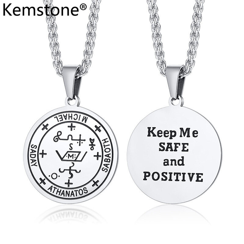 Kemstone Creative Stainless Steel Symbol Lettering Lucky Amulet Pendant Necklace for Men