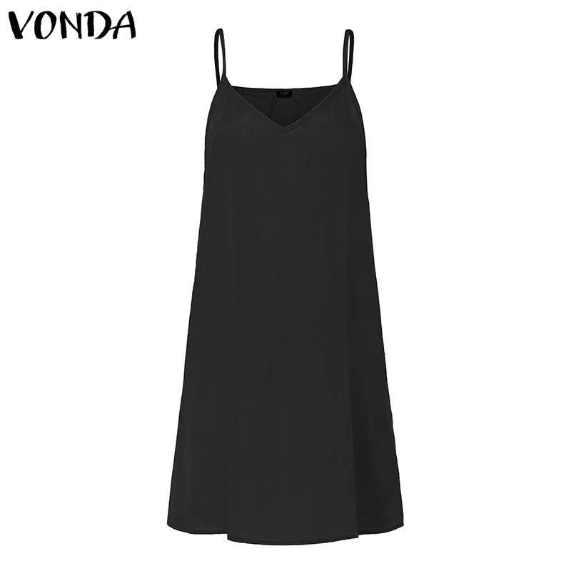 VONDA Women Oversize Sleeveless Strap Loose Shirt Dress Sundress Cami Slip Dress