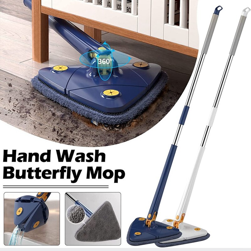 360° Rotating Adjustable Cleaning Mop, Triangle Cleaning Mop with Automatic Water Squeeze Function for Dry and Wet