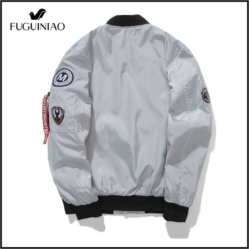 Áo Khoác Phi Công Nam Fuguiniao Áo Khoác Bomber Họa Tiết Cờ Mỹ Áo Khoác Phiên Bản Hàn Quốc M-4XL (Xám)