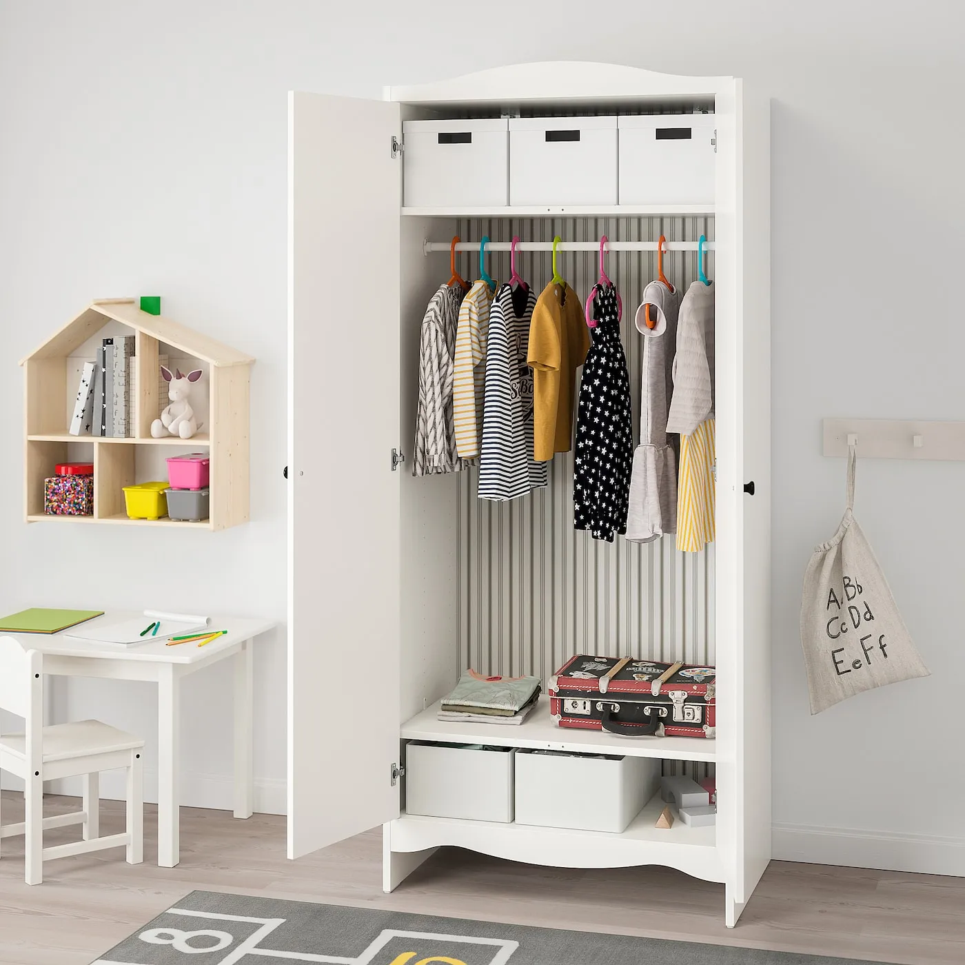 [ส่งฟรี ] ตู้เสื้อผ้าเด็ก ตู้เสื้อผ้า, ขาว Wardrobe For Kids, white Wardrobe closet Wardrobe storage organizer ตู้เสื้อผ้าเด็กไม้ ตู้เสื้อผ้าเด็ก ห้องนอนเด็ก สวยงาม  แข็งแรง ปลอดภัย