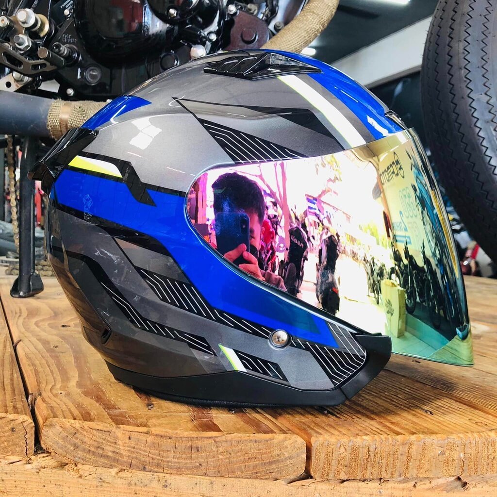 Gracshaw Gennex G535 V Cruz Glossy Blue Honda Vario Double Visor Helmet Lazada