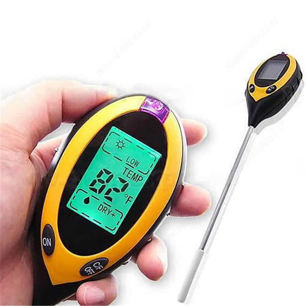 4 In 1 LCD Digital Soil Moisture Humidity Temperature Sunlight PH Tester Meter