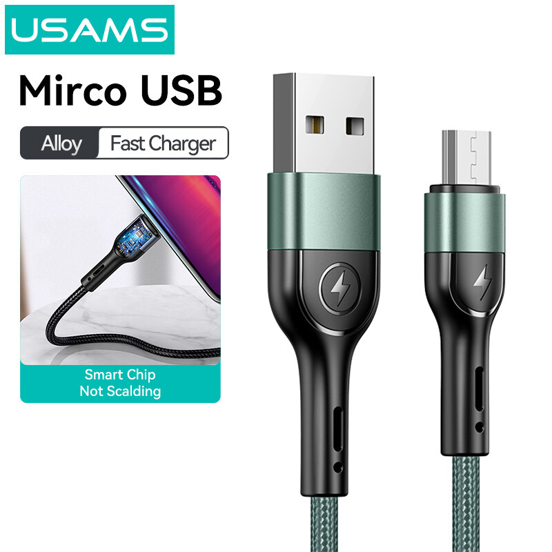 USAMS Cáp dữ liệu sạc nhanh Micro USB Cáp sạc USB A sang Micro Cáp sạc hợp kim nhôm 1M cho Xiaomi Huawei Samsung Oppo Vivo ASUS