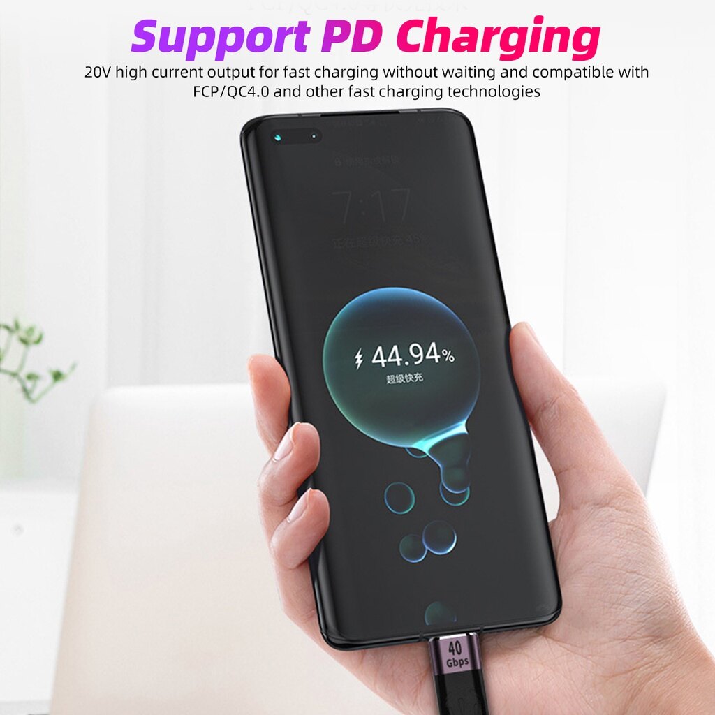 Fonken USB 4.0 Gen3 Cáp Dữ Liệu PD 100W 5A Nhanh Sạc USB C Để Loại C Cáp Thunderbolt Cáp USB C 40Gbps Cáp Dữ Liệu