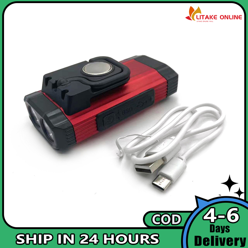 Bicycle Front Light Usb Rechargeable Dual Light Source Flashlight Torch Outdoor Camping Tent Lantern With Magnet Hook