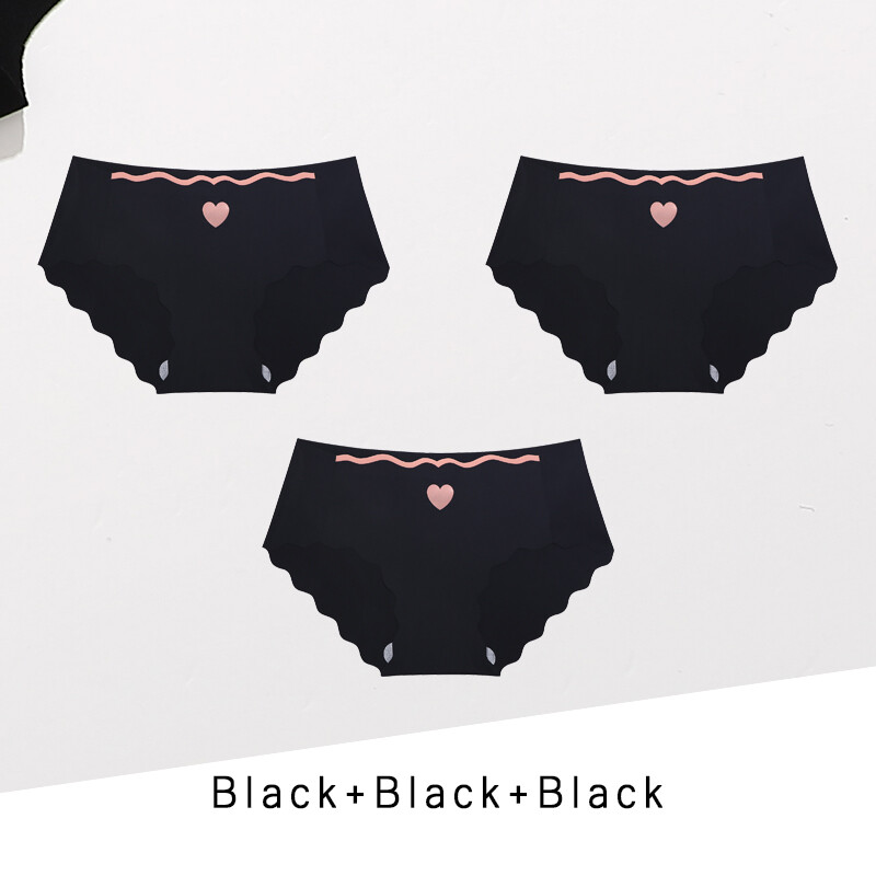 FINETOO 3 Pcs/set Seamless Panty Women Ice Silk Underwear Women's Summer Mid Waist Breathable Solid Girls' Cotton Crotch Sweet Panties