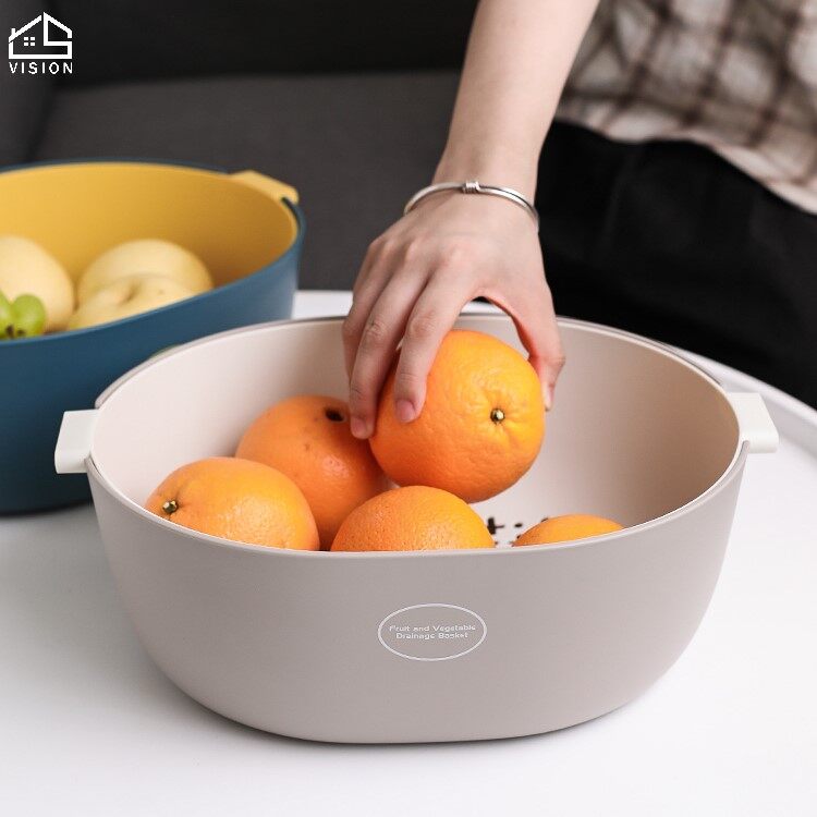 Vision Hai Lớp Đa Chức Năng Xả Rổ Nhựa Lưu Vực Để Rửa Tấm Lọc Đường Xả Rau Trái Cây Mì Rổ Đựng Đồ Giặt Đựng Đồ Bếp Gia Đình Giá Lọc Nhà Bếp