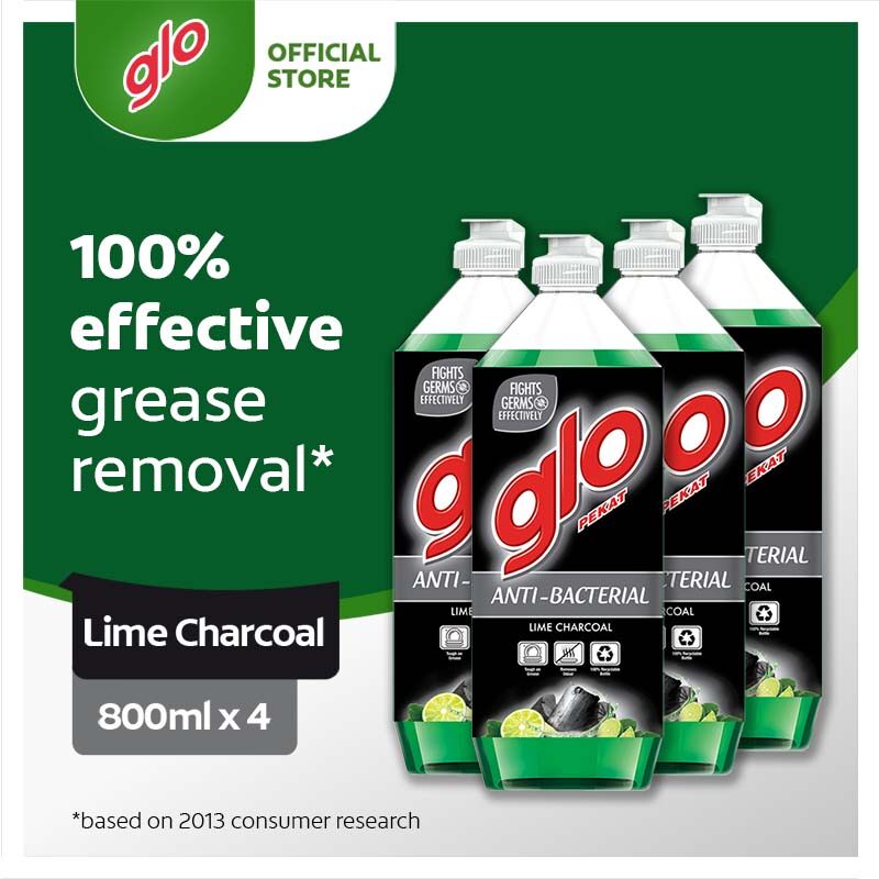 Glo Active Foam Lime Charcoal Dishwashing Liquid 800ml [Bundle of 4