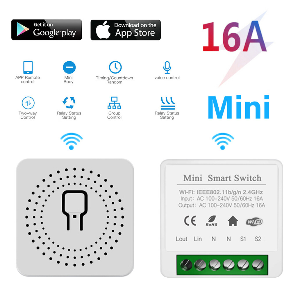 FLEWWER 16A Wifi MINI Công Tắc Thông Minh Supporte 2-Cách Thiết Bị Hẹn Giờ Điều Chỉnh Được Thiết Bị Chuyển Mạch Không Dây Nhà Thông Minh Tự Động Hóa Tương Thích Với Tuya Alexa Google Nhà